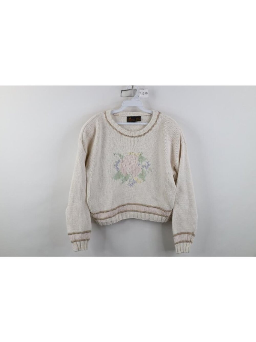 Vintage 90s Babydoll Cropped Flower Crewneck Sweater Womens Size M Cotton Blend